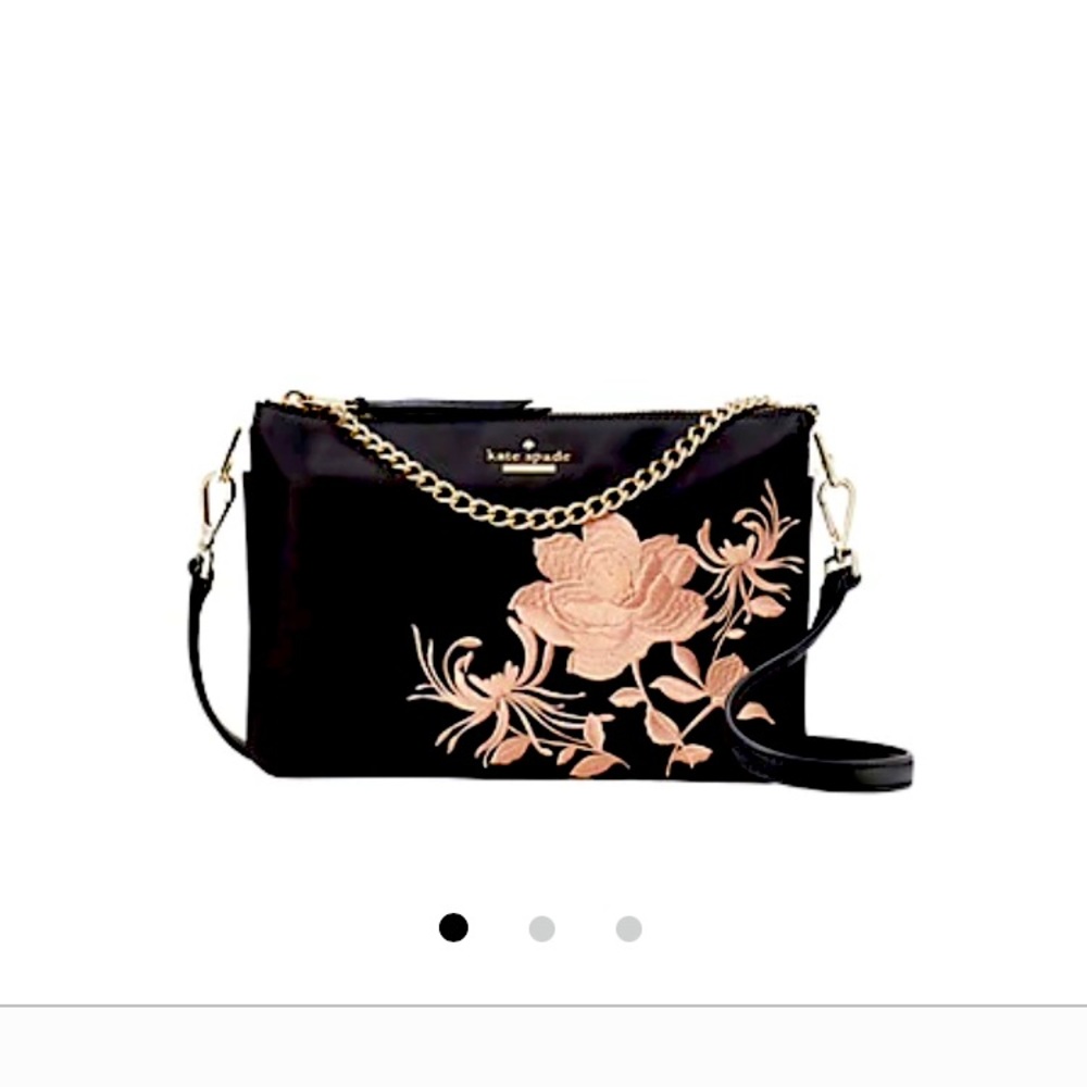 kate spade Black Shoulder Bag with Pink Floral Embroidery